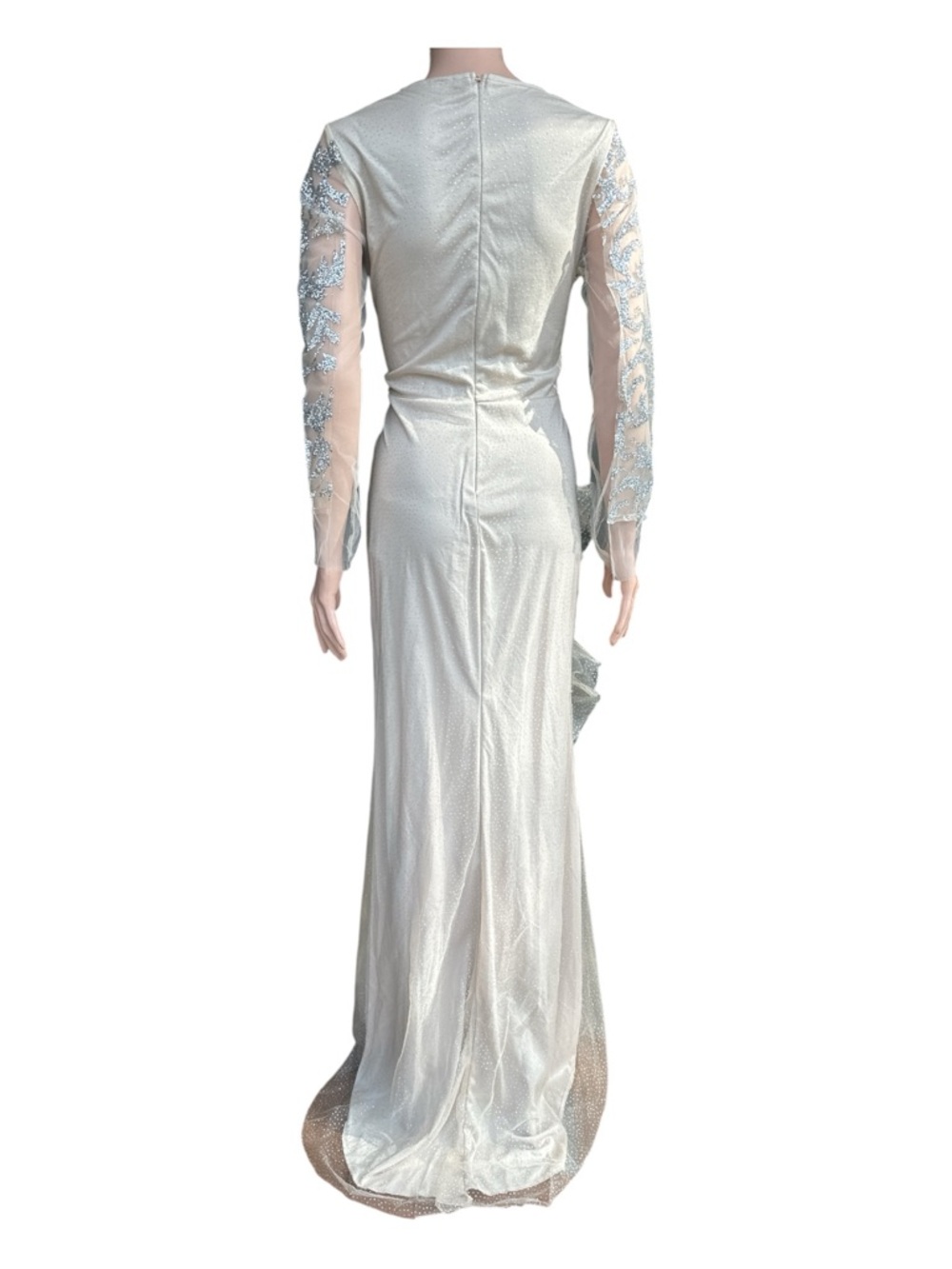 Side Shell Vintage - EC - Elegant Cream Evening Gown with Silver Embellishment - Picture 2 of 3